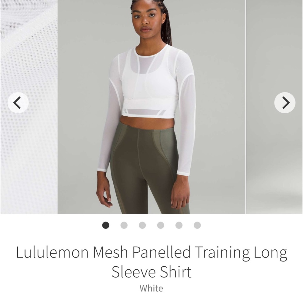 lululemon athletica White Mesh Panelled Long Sleeve Crop Top
